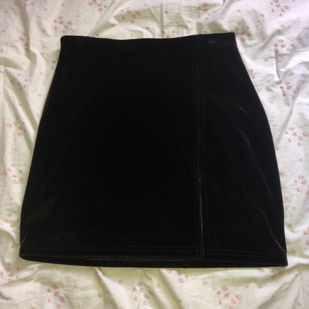 Brown Velvet Short Skirt (Mid-Thigh Length)